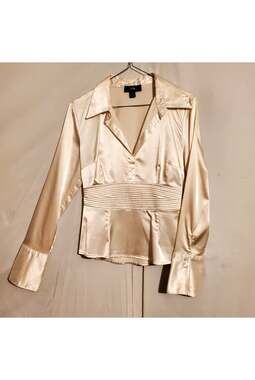 I.N. San Francisco Women’s Solid Stretch Satin Collared Button Blouse- M